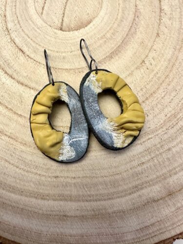 Elegant Grunge earrings in yellow and silver by Denise Fitzsimmons