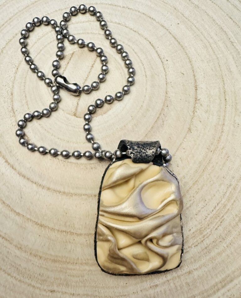 Elegant Grunge draped pendant in cream and pewter by Denise Fitzsimmons